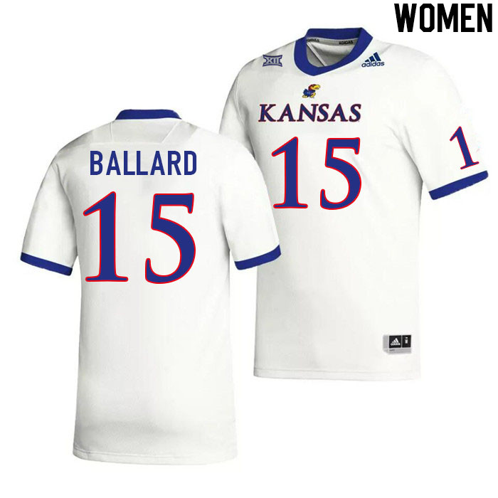 Women #15 Cole Ballard Kansas Jayhawks College Football Jerseys Stitched Sale-White - Click Image to Close